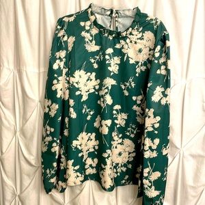 Green floral print Shein L Longsleeve Blouse Brand New